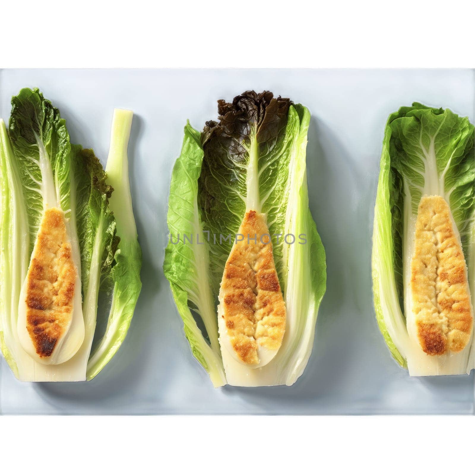 Grilled romaine lettuce char marks Caesar dressing shaved Parmesan croutons Culinary and Food concept Final by panophotograph