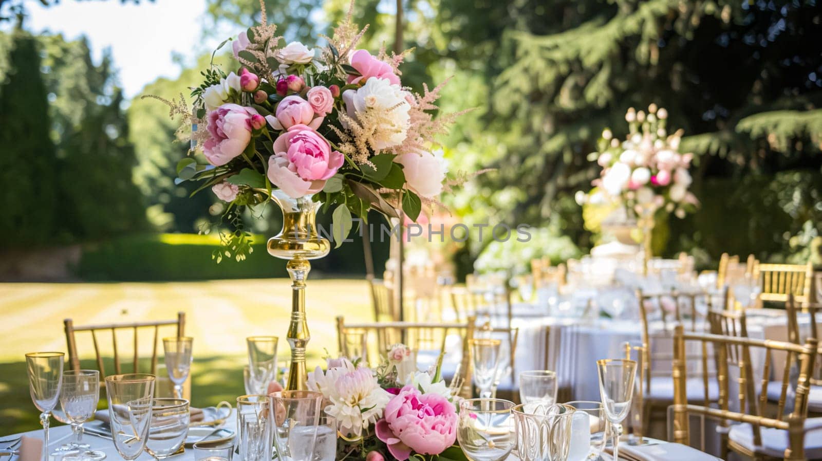 Wedding decoration with peonies, floral decor and event celebration, peony flowers and wedding ceremony in the garden, English country style