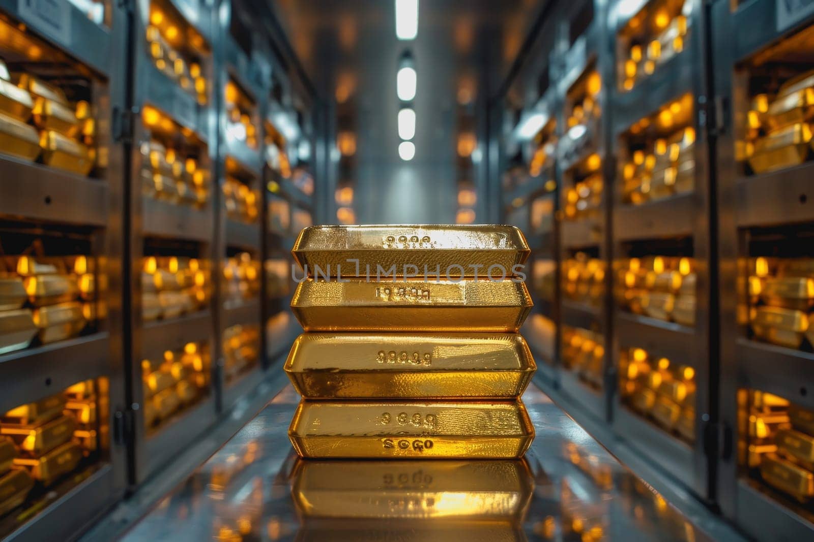 A stack of gold bars rests in the security room. by Manastrong