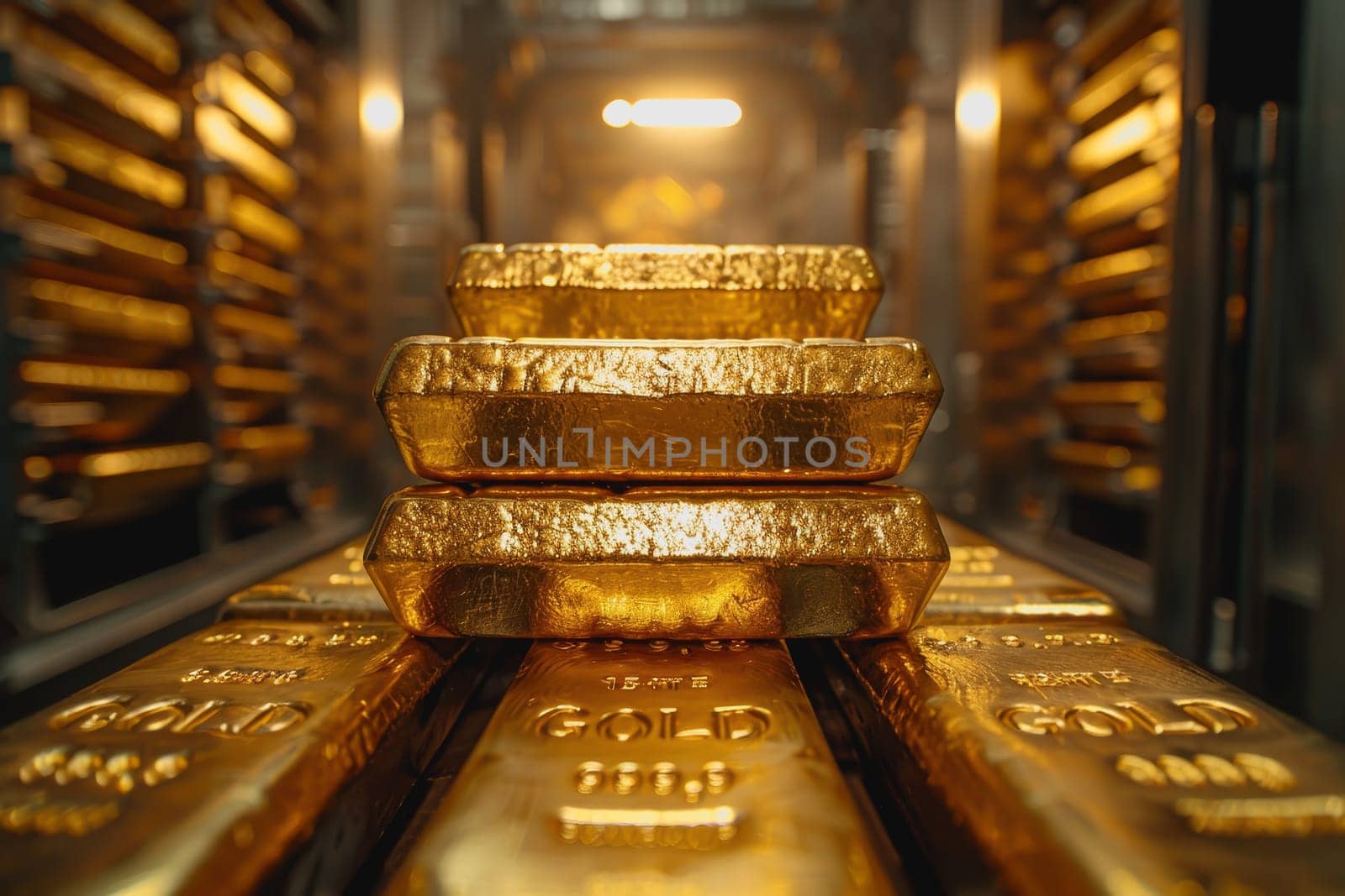 A stack of gold bars rests in the security room. by Manastrong