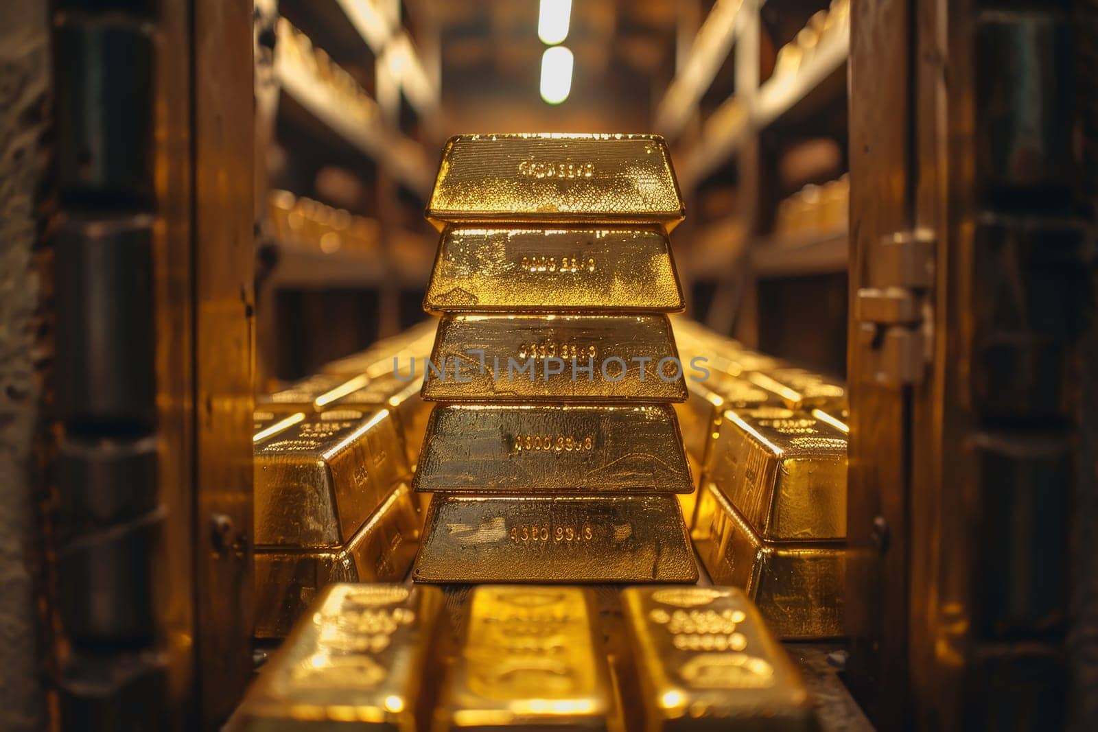 A stack of gold bars rests in the security room. by Manastrong