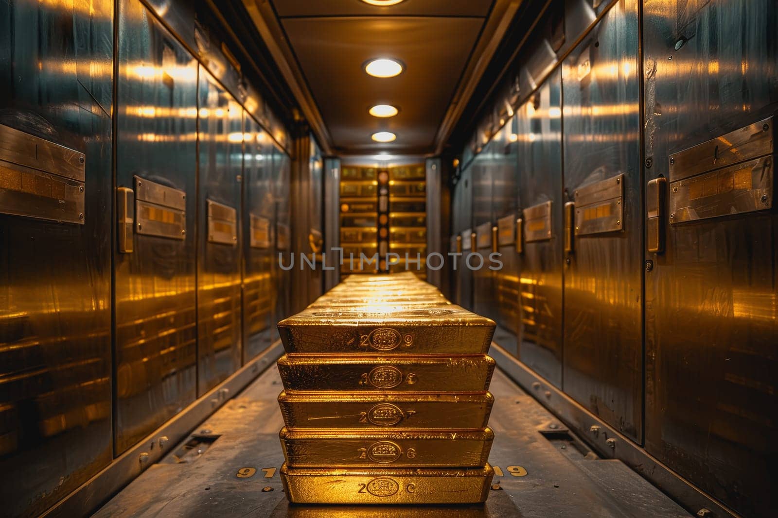 A stack of gold bars rests in the security room