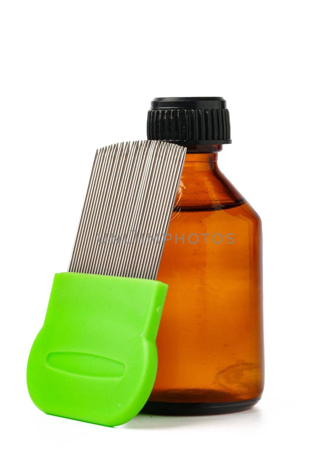 Cosmetic products and lice comb isolated on white background by Fabrikasimf