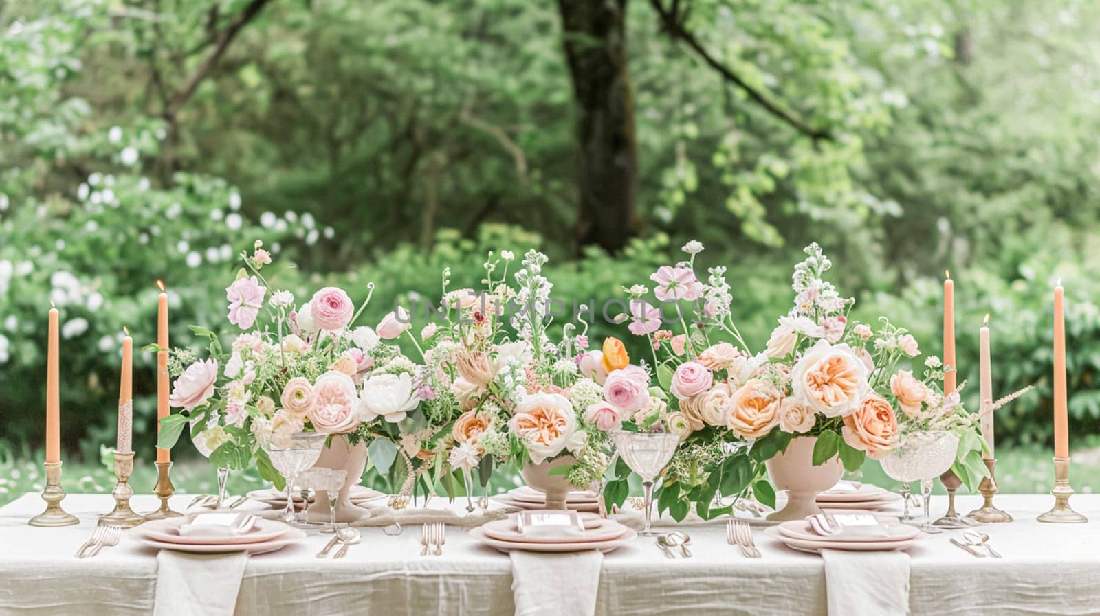 Garden party tablescape, elegance with floral table decor by Anneleven
