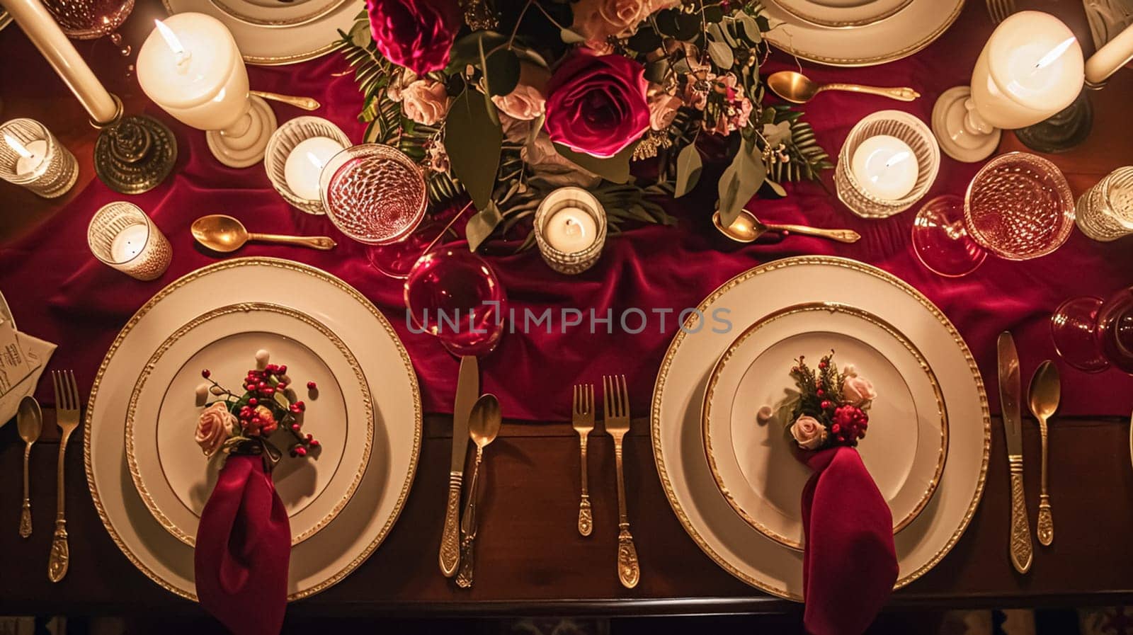 Valentines day tablescape and table decor, romantic table setting with flowers, formal dinner and date, beautiful cutlery and tableware design