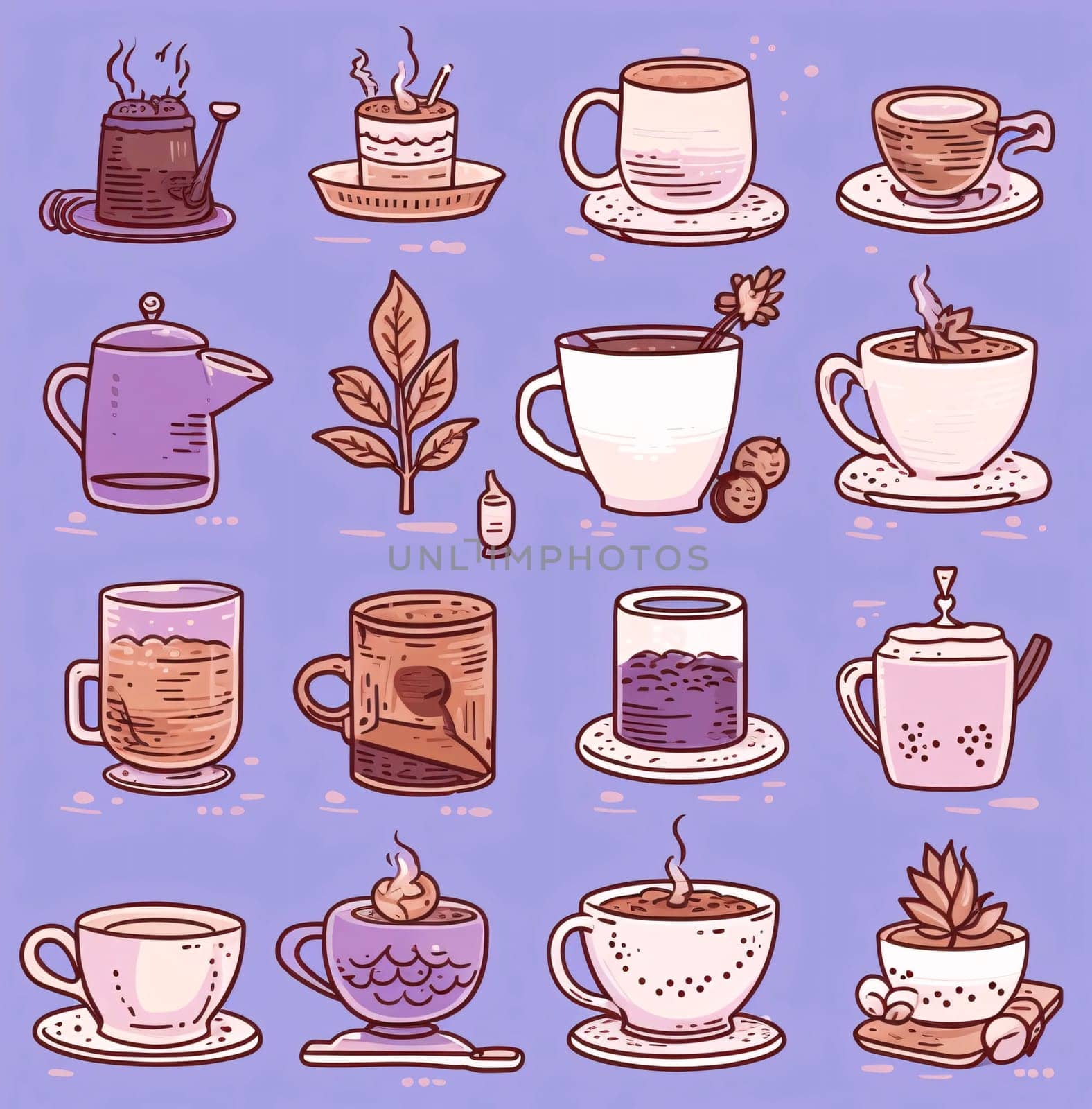 Coffee and tea time doodle set. Vector illustration by ThemesS