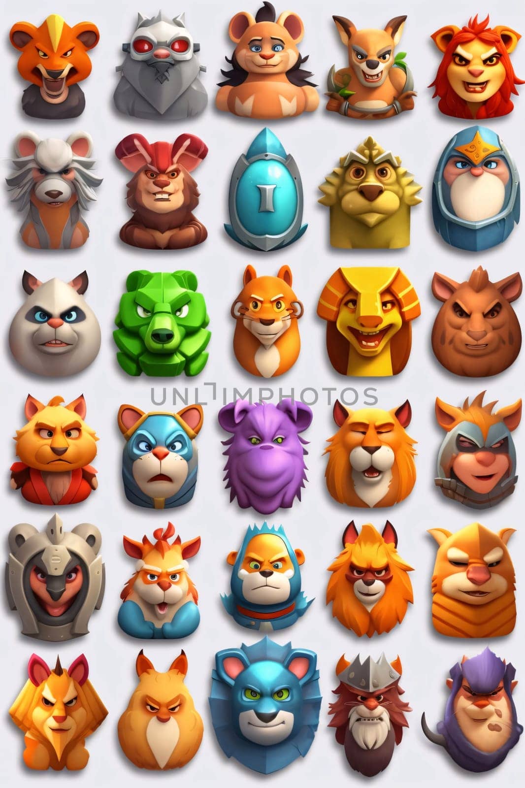 New icons collection: Big set of cartoon animal faces. Vector illustration. Isolated.