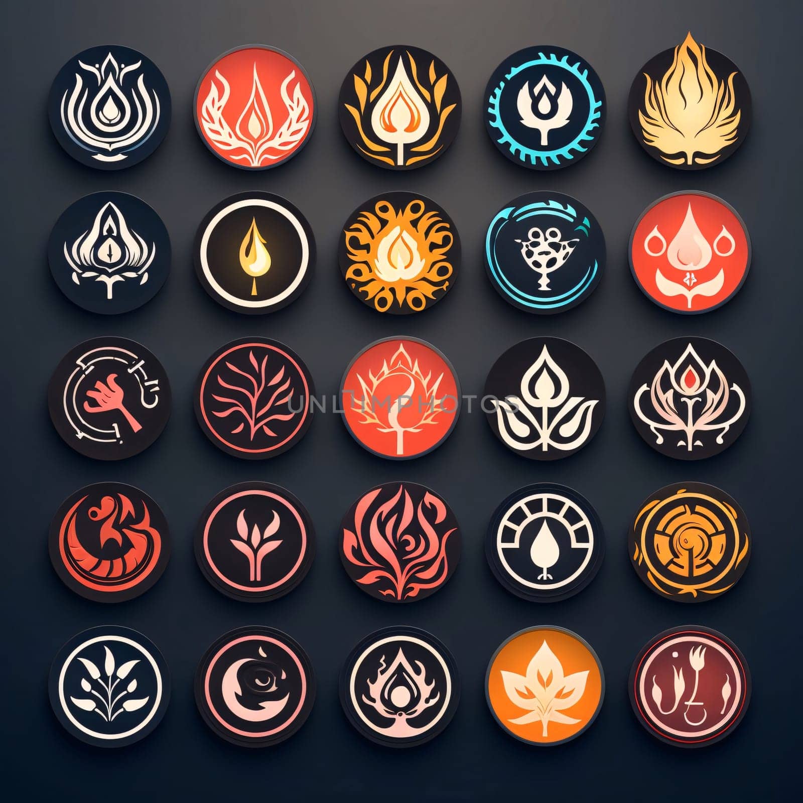 New icons collection: Set of fire icons on dark background. Vector illustration. Eps 10