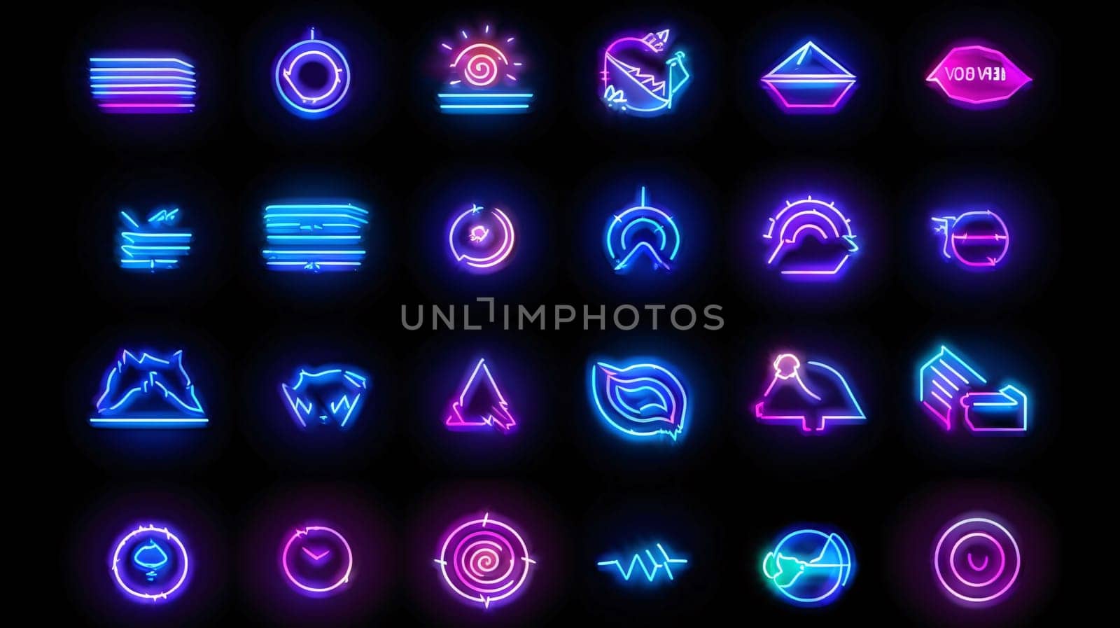 Luminous neon icon set. Outline set of neon icons for web design on a black background by ThemesS