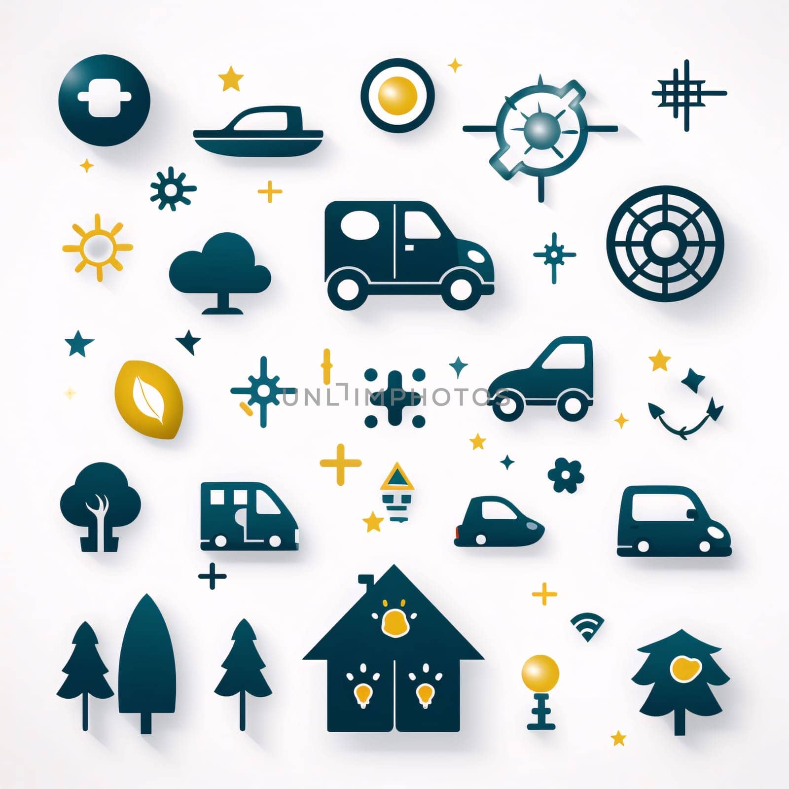 New icons collection: Set of vector icons with different types of transport on white background.