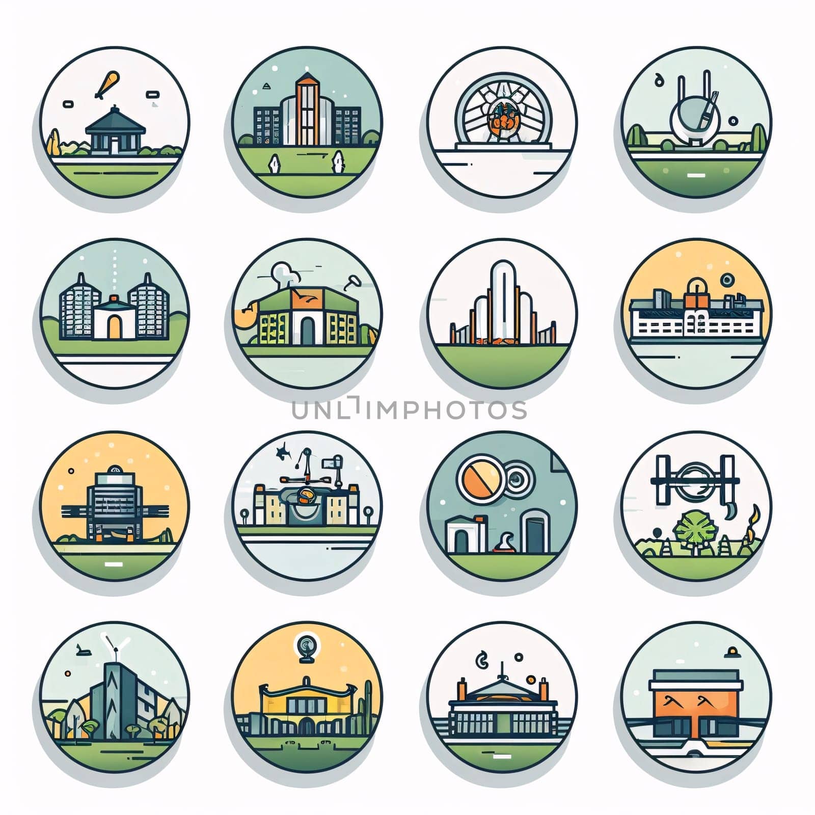 New icons collection: Set of round city icons. Vector illustration in thin line style.