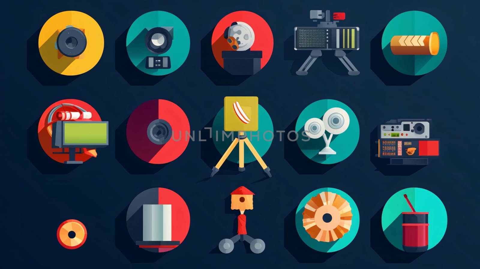 Photography equipment icons set in flat style. Vector illustration for web design by ThemesS