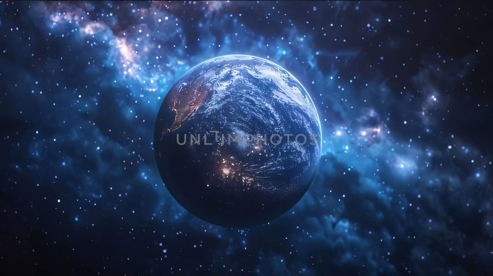 Earth Day: Planet Earth in space with stars and nebula. 3d rendering