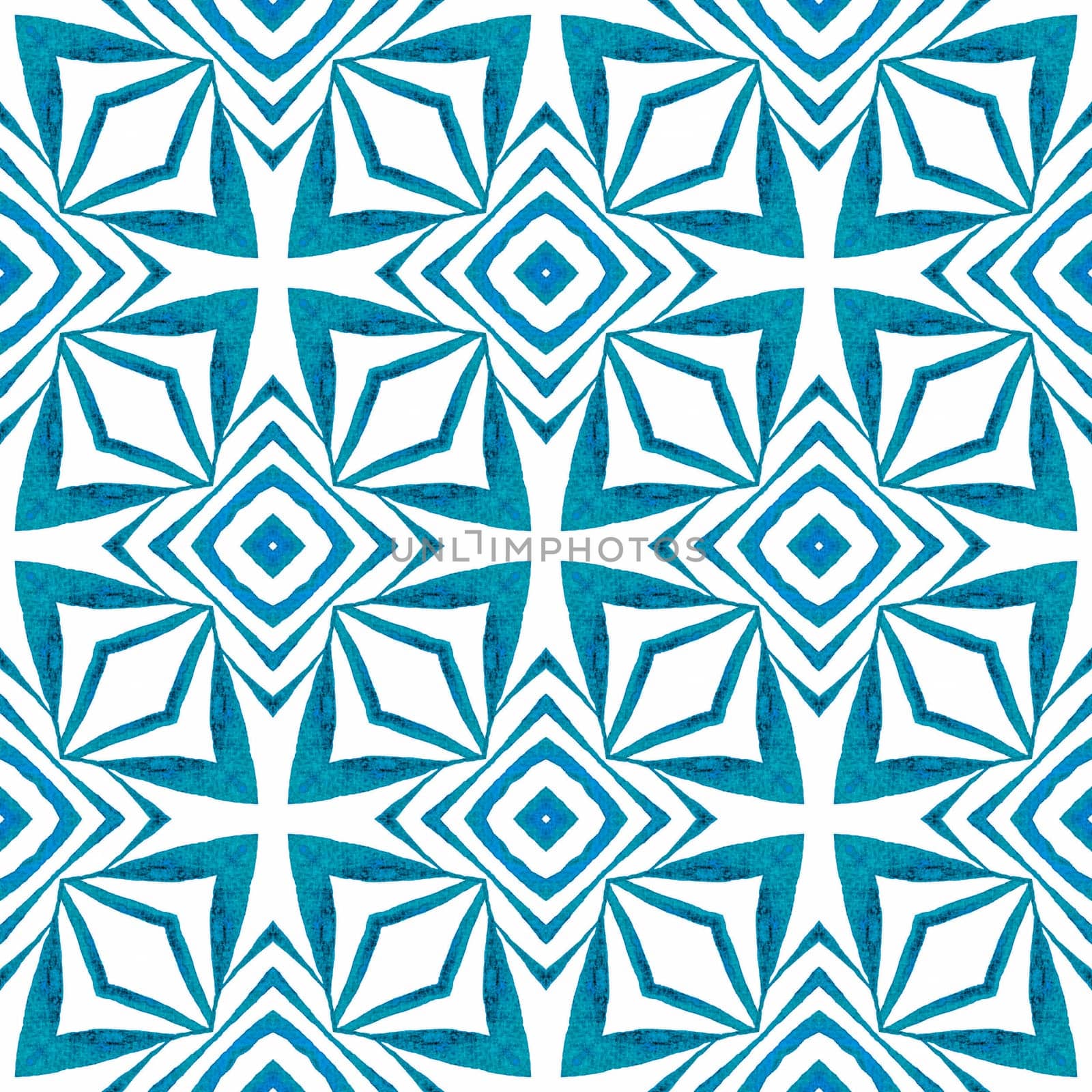 Watercolor medallion seamless border. Blue breathtaking boho chic summer design. Medallion seamless pattern. Textile ready Actual print, swimwear fabric, wallpaper, wrapping.
