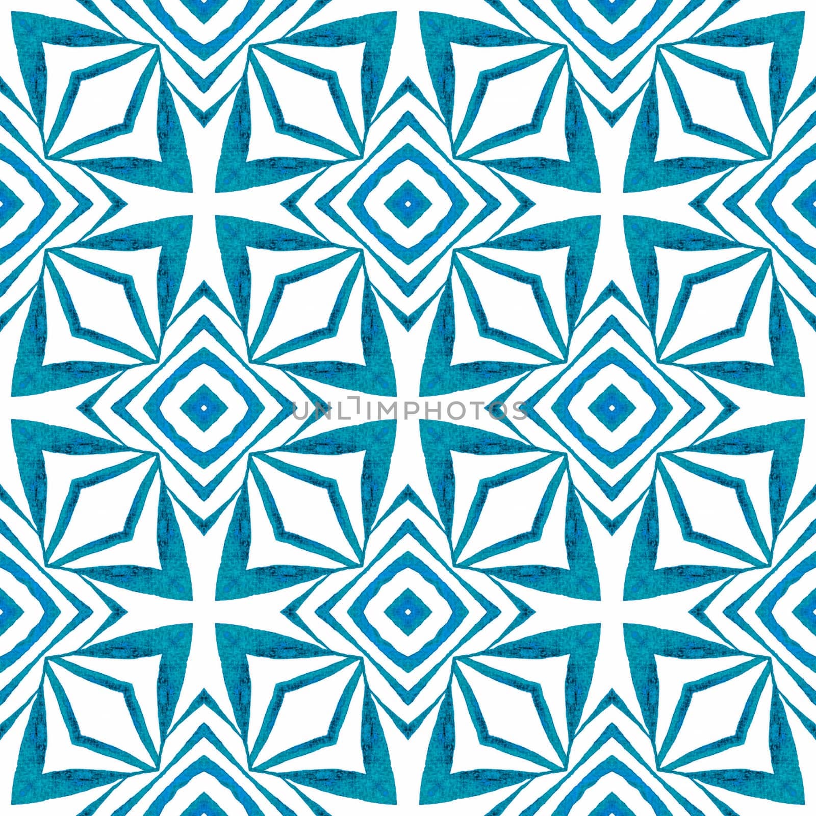 Watercolor medallion seamless border. Blue breathtaking boho chic summer design. Medallion seamless pattern. Textile ready Actual print, swimwear fabric, wallpaper, wrapping.