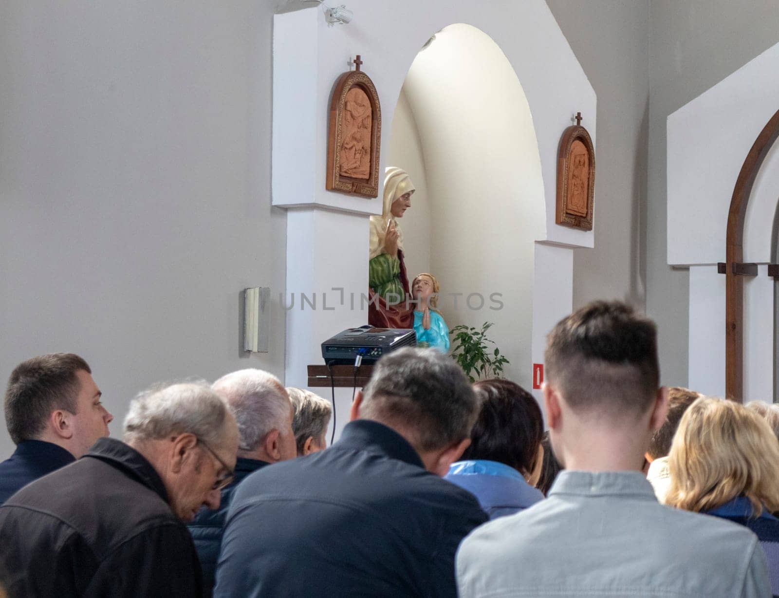 05.05.2024 - Brest, Belarus - People gathered for mass at Roman catholic church. Religion by pazemin
