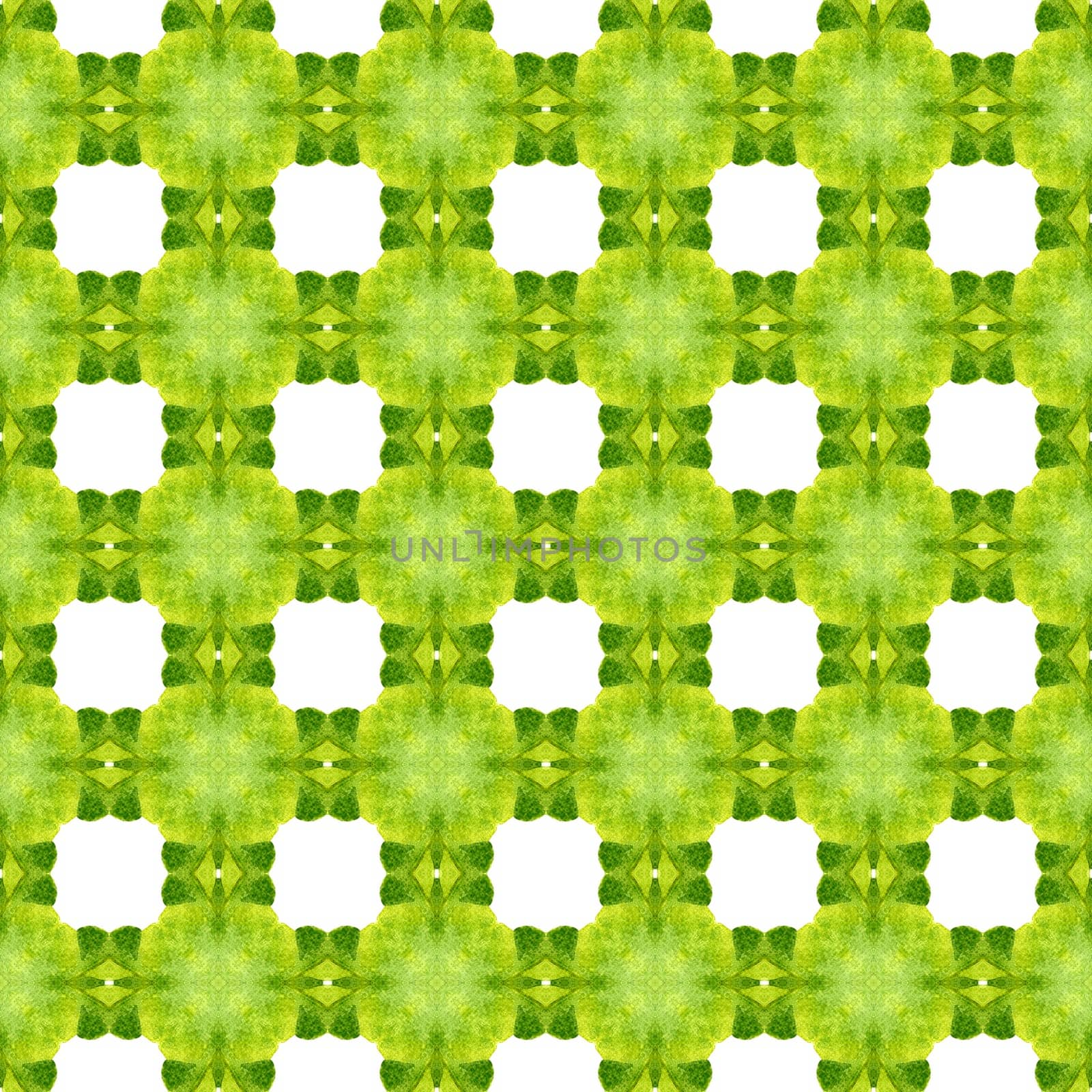 Mosaic seamless pattern. Green exotic boho chic summer design. Hand drawn green mosaic seamless border. Textile ready ideal print, swimwear fabric, wallpaper, wrapping.