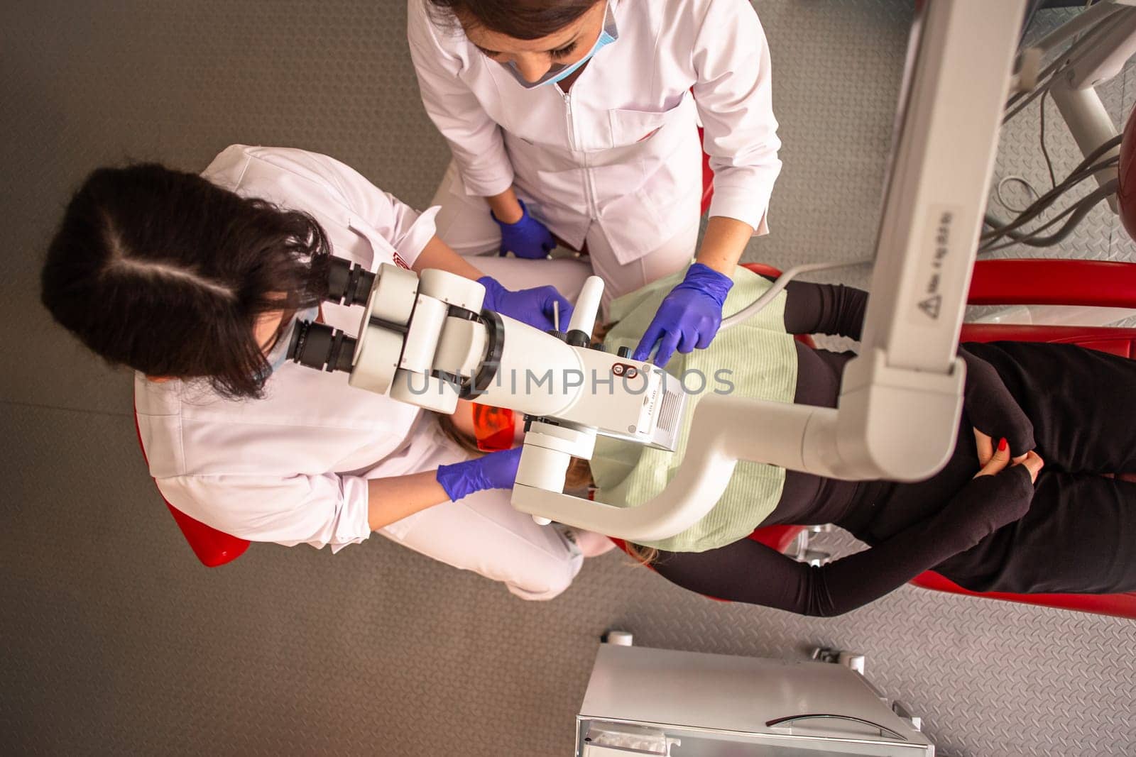 dental examination by a doctor in dentistry top view.