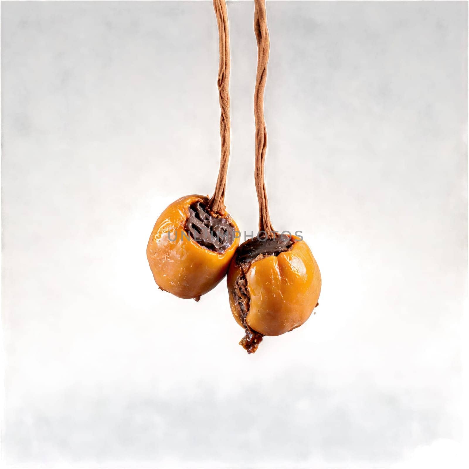 Chocolate covered dried persimmons chewy and honeyed tumbling and spinning with a trail of cinnamon by panophotograph