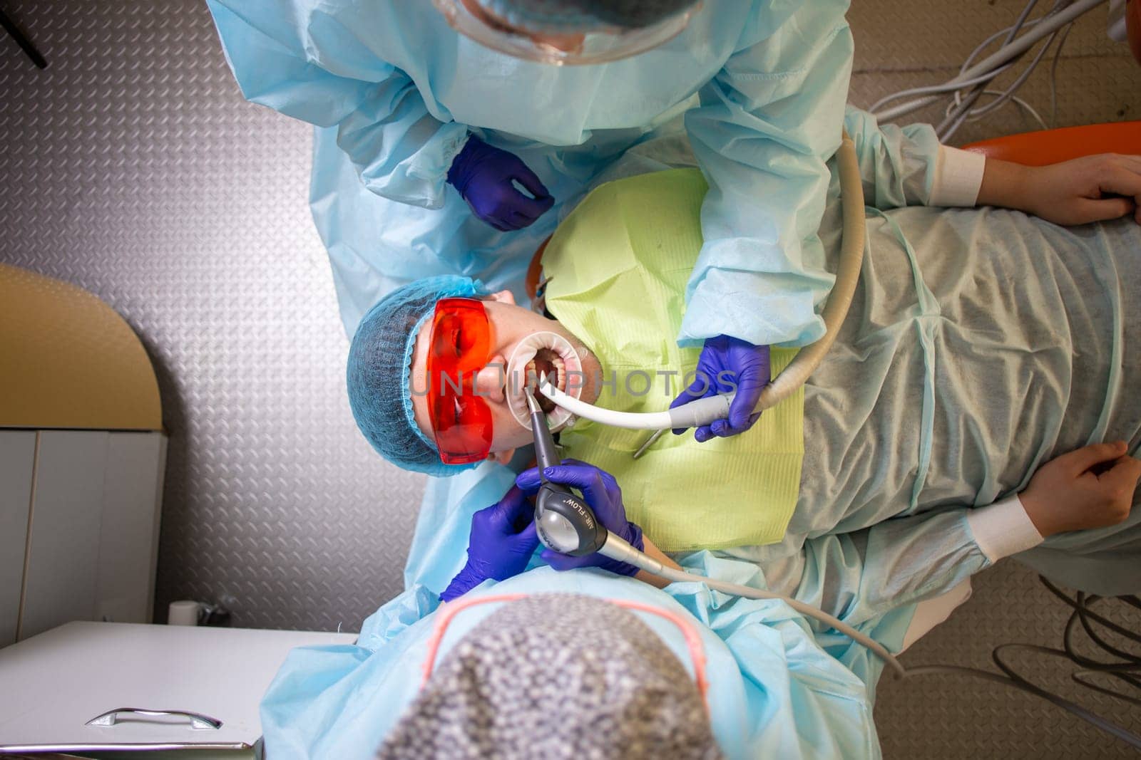 the process of dental treatment in dentistry. top view.