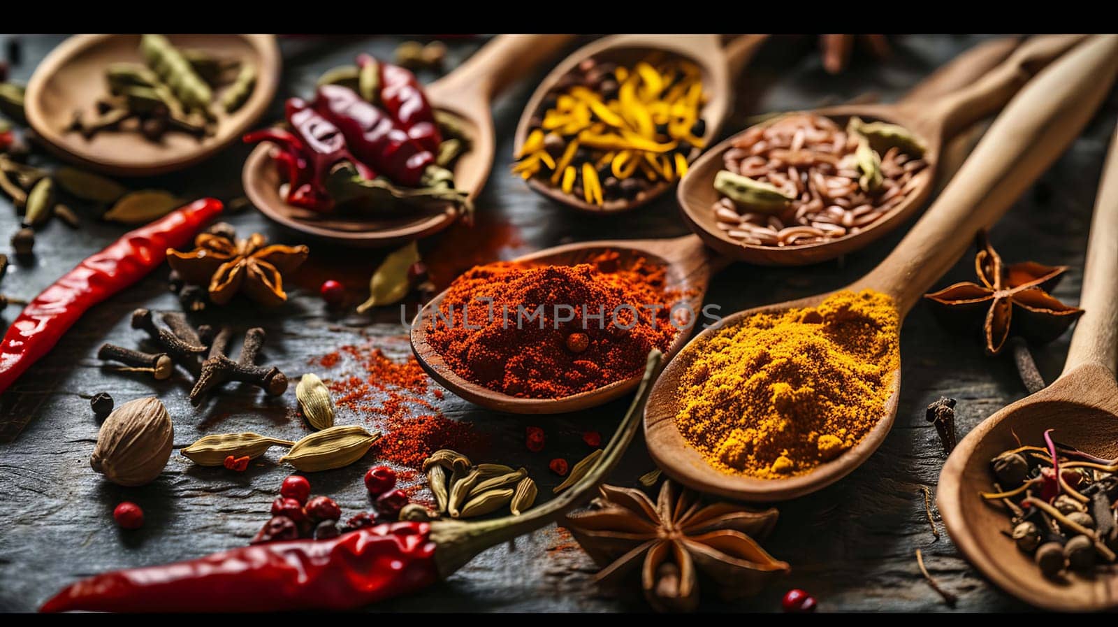 Assortment of spices and dry herbs. selective focus. food Generative AI,