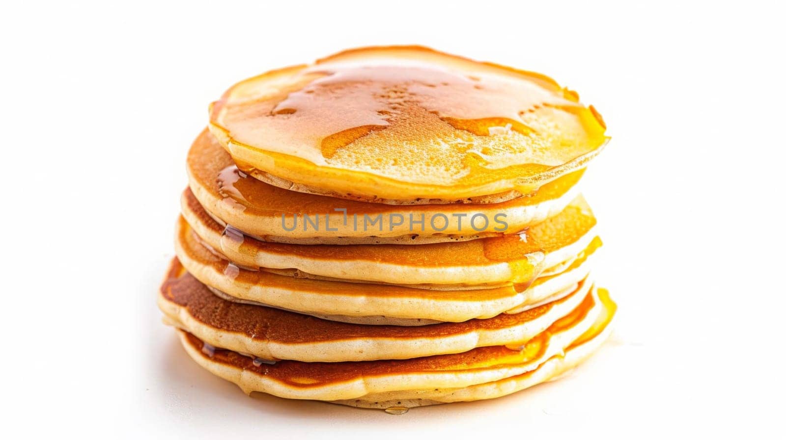 Delicious pancakes with berries, honey or maple syrup. food selective focus. Generative AI,