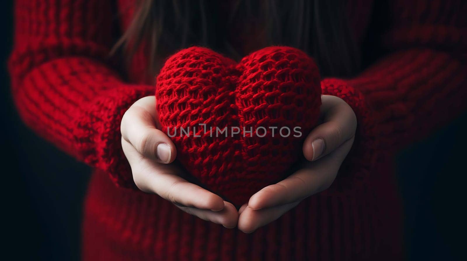 Joyful young couple celebrating Valentine's Day. man and woman holding heart in hands. selective focus. Generative AI, by mila1784