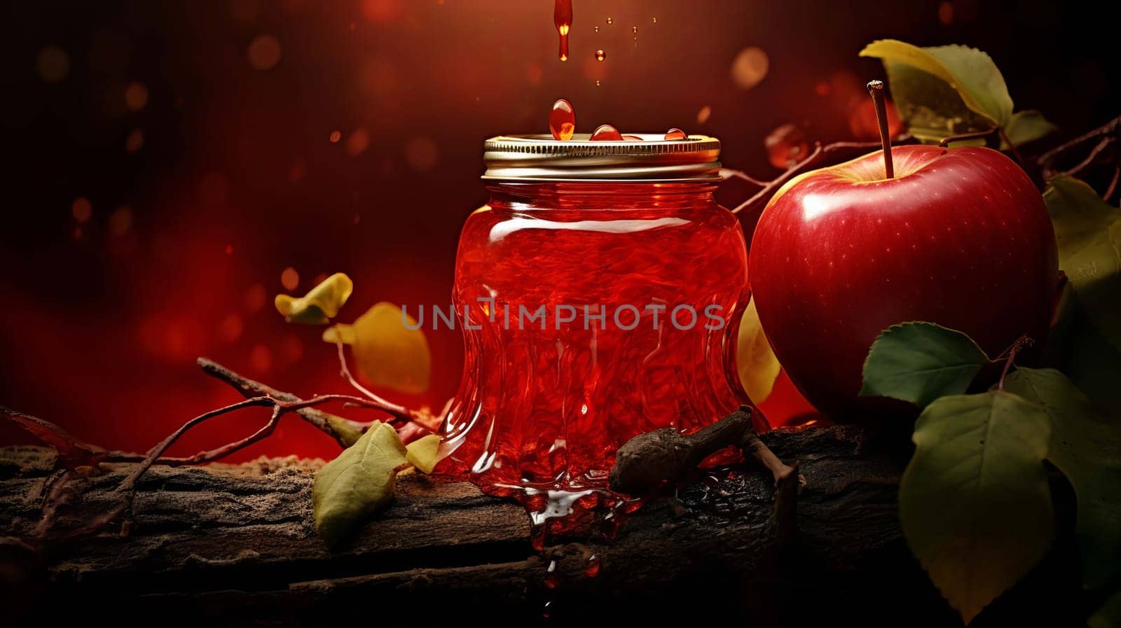 Apple jam in a jar. Selective focus. by mila1784