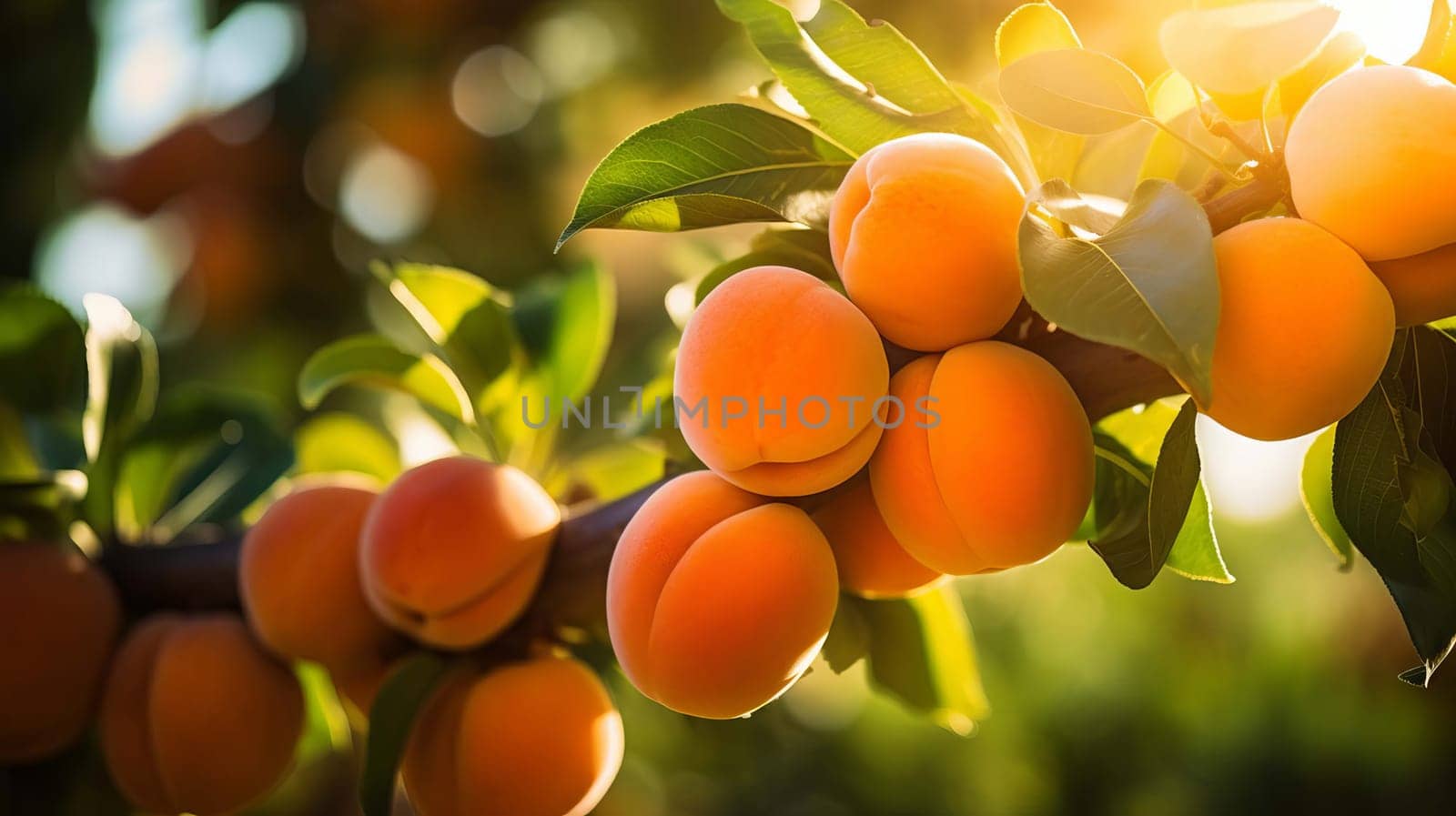 Apricot growing on a tree. Selective focus. food Generative AI,