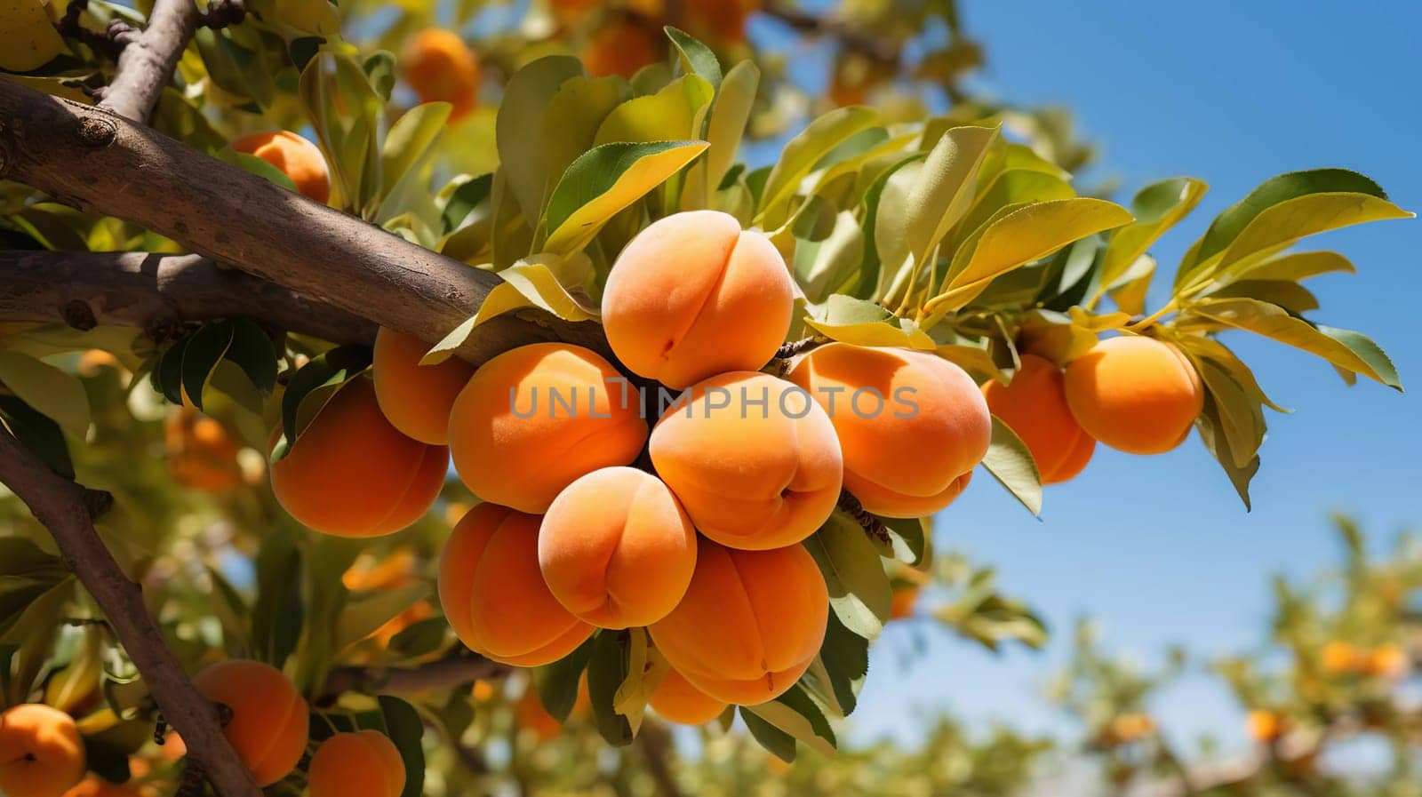 Apricot growing on a tree. Selective focus. food Generative AI,