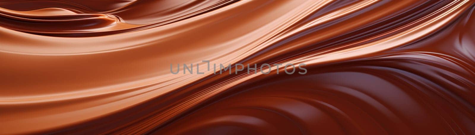 Luxurious flowing chocolate texture creates a visually captivating background, perfect for advertising, packaging, and World Chocolate Day promotions. Panoramic banner. Generative AI. by creativebird