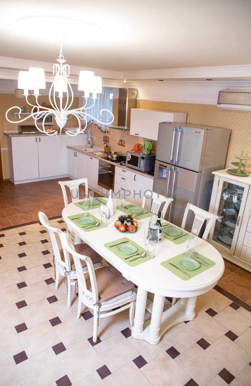 Dining area in the kitchen view from above.