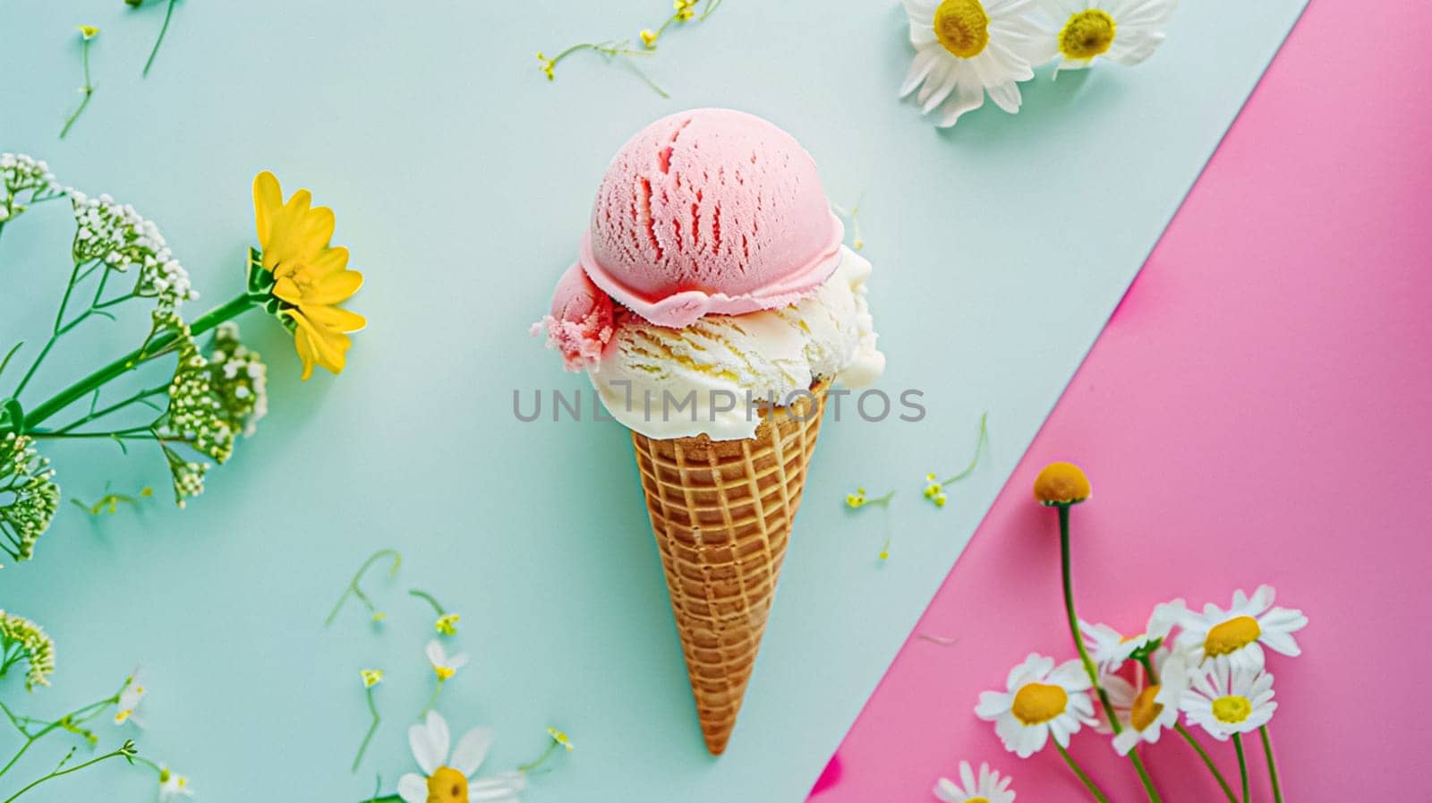 Ice cream colourful summer treat, sweet dessert in summertime, holiday food idea