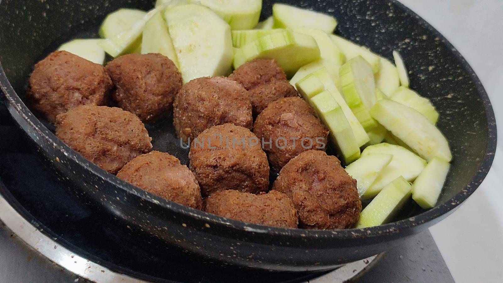 meatballs vegetable vegetarian dish, zucchini, dinner lunch food. High quality photo