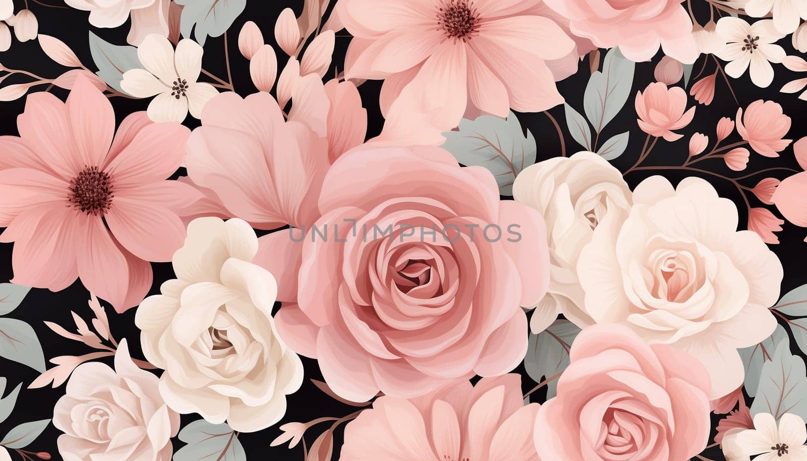 Seamless pattern tile background flowers and floral leaves plants. High quality photo