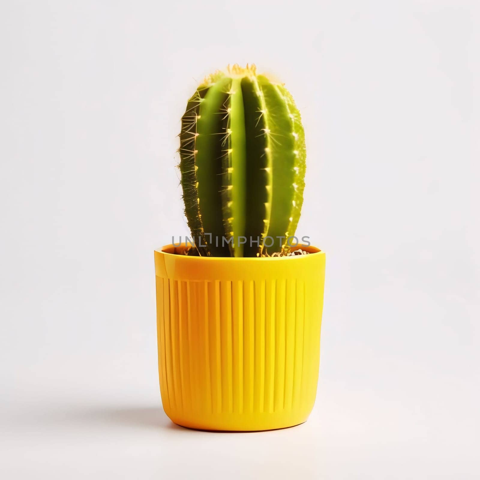 Plant called Cactus: Cactus in yellow pot on white background. Minimal style.