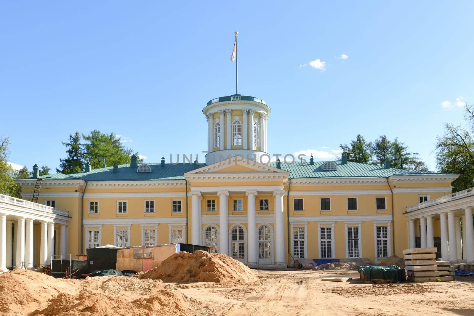 Krasnogorsk, Russia - 1 May. 2024. The Grand Palace in the Arkhangelskoye Estate Museum. Historical building