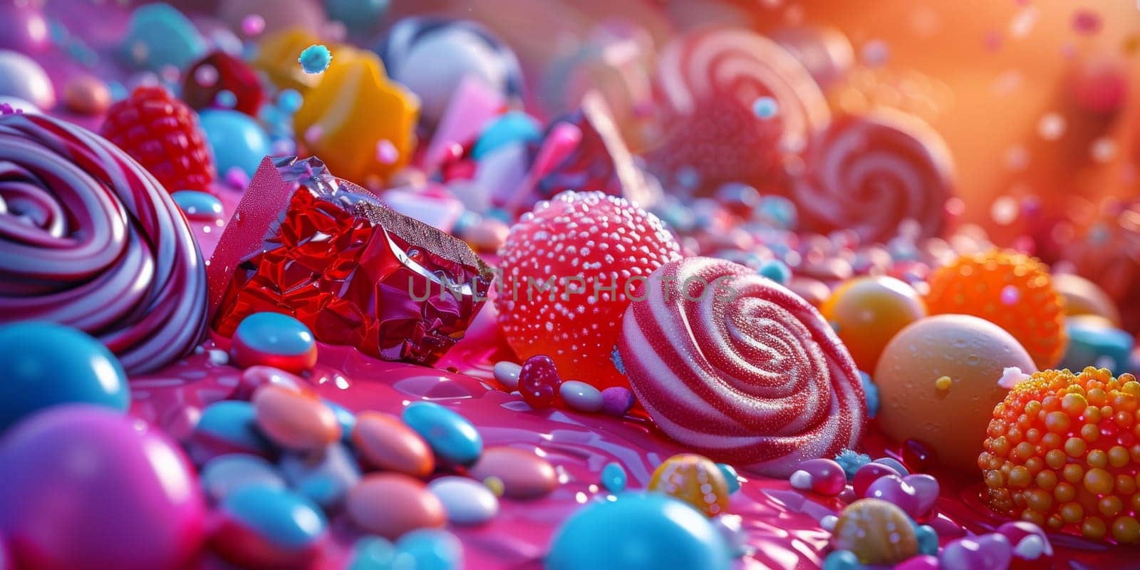 Detail to vibrant colors of candies, chocolates and other confectionery sweets by Kadula