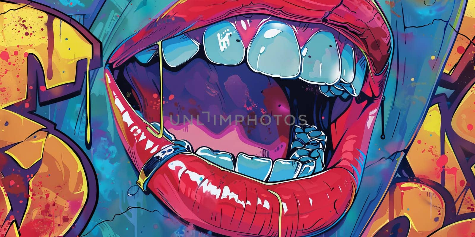 Cartoon a lips with a teeth, la bouche concept