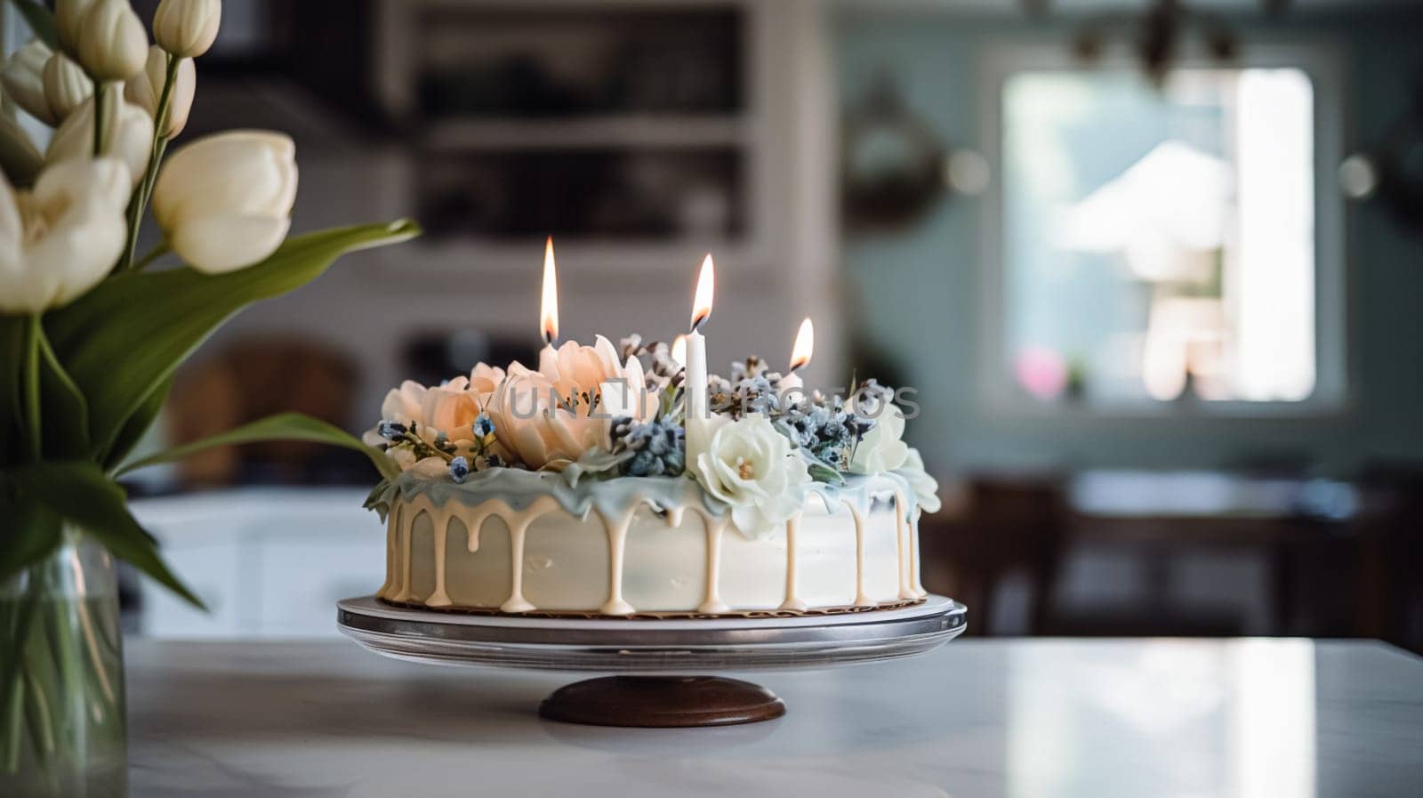 Homemade birthday cake in the English countryside house, cottage kitchen food and holiday baking recipe by Anneleven