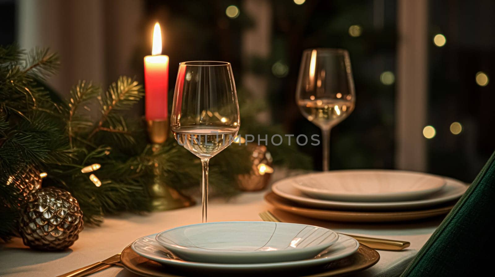 Festive date night tablescape idea, dinner table setting for two and Christmas, New Year, Valentines day decor, English countryside home styling