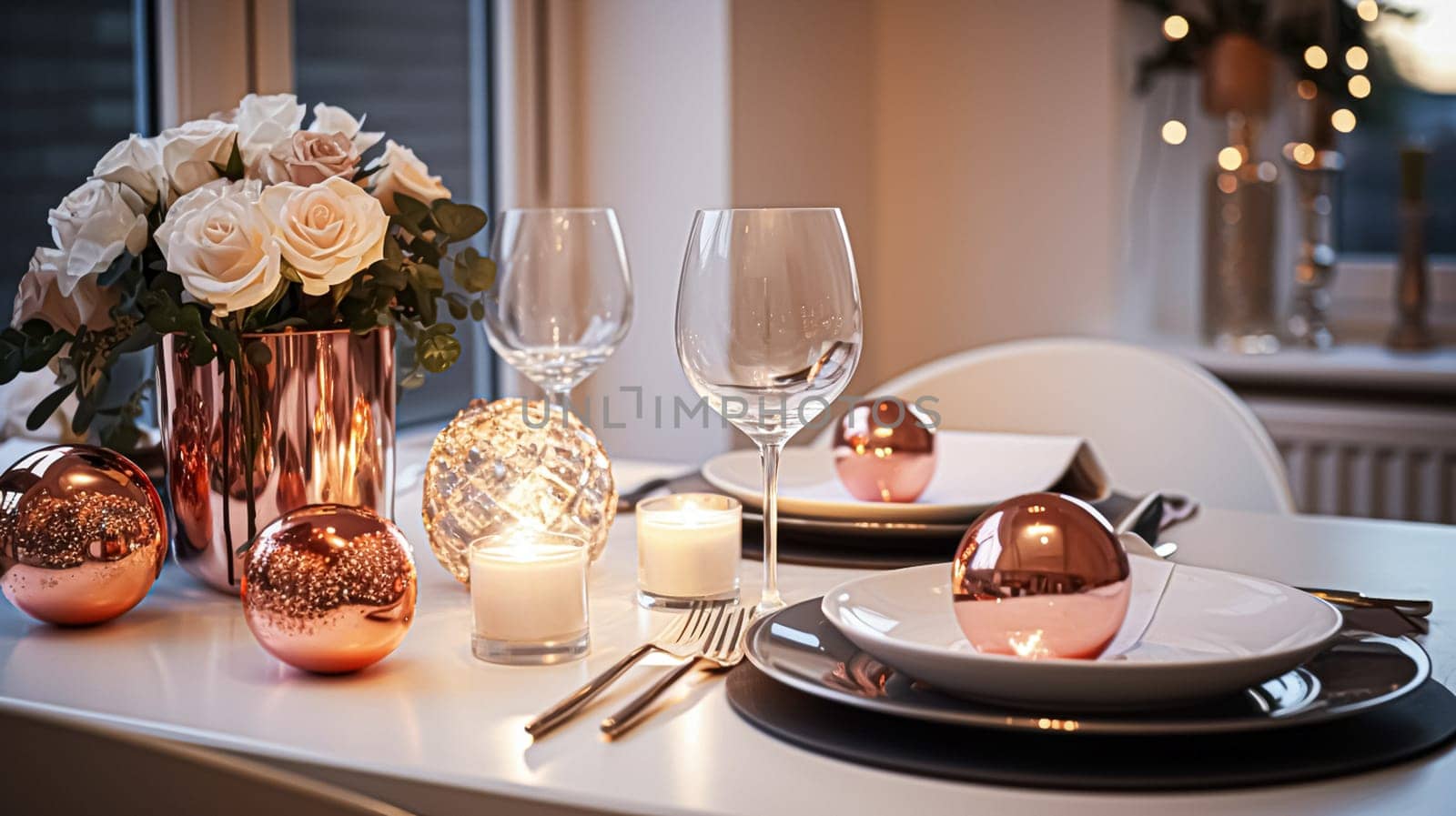 Festive date night tablescape idea, dinner table setting for two and Christmas, New Year, Valentines day decor, English countryside home styling