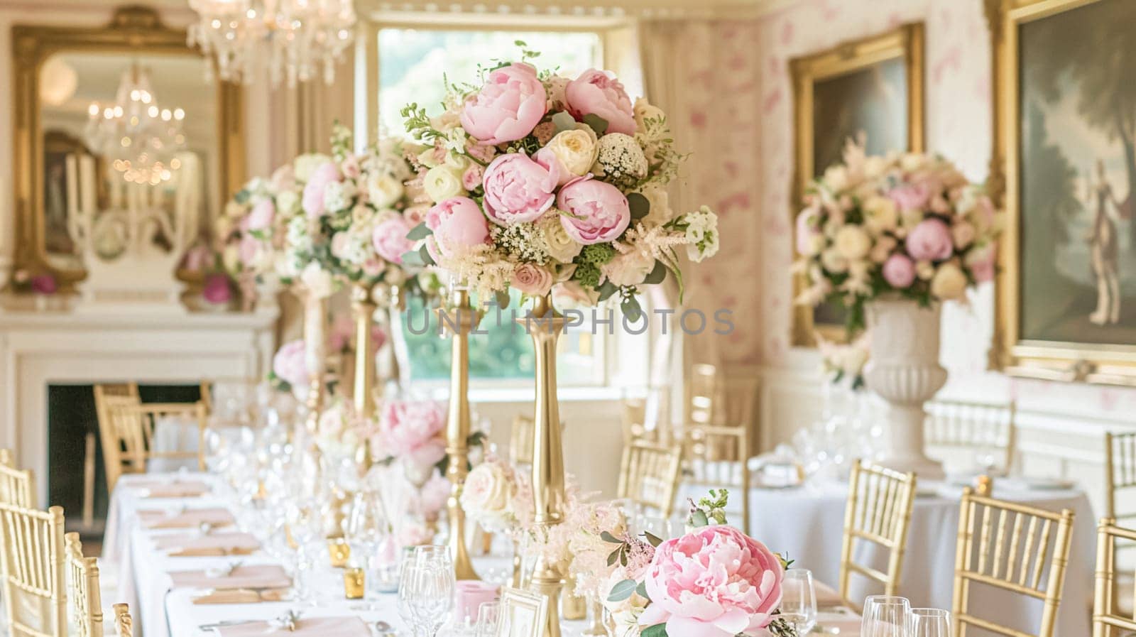 Wedding decoration with peonies, floral decor and event celebration, peony flowers and wedding ceremony in the garden, English country style