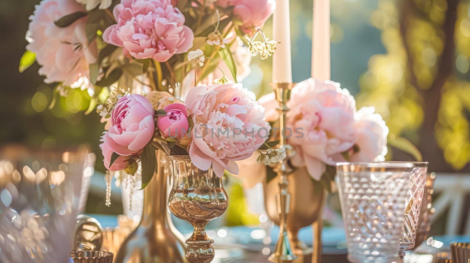 Wedding decoration with peonies, floral decor and event celebration, peony flowers and wedding ceremony in the garden, English country style