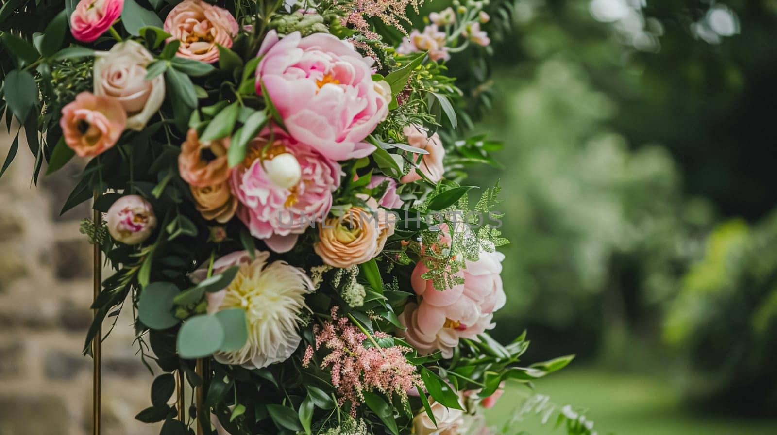 Wedding decoration with peonies, floral decor and event celebration, peony flowers and wedding ceremony in the garden, English country style