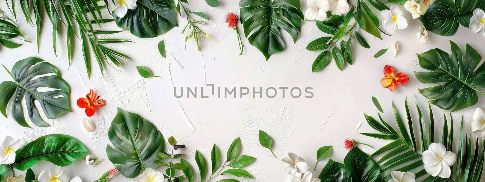 Beautiful frame made of flowers and leaves. Selective focus. by yanadjana