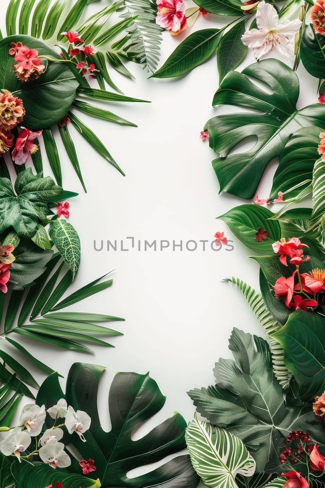 Beautiful frame made of flowers and leaves. Selective focus. by yanadjana