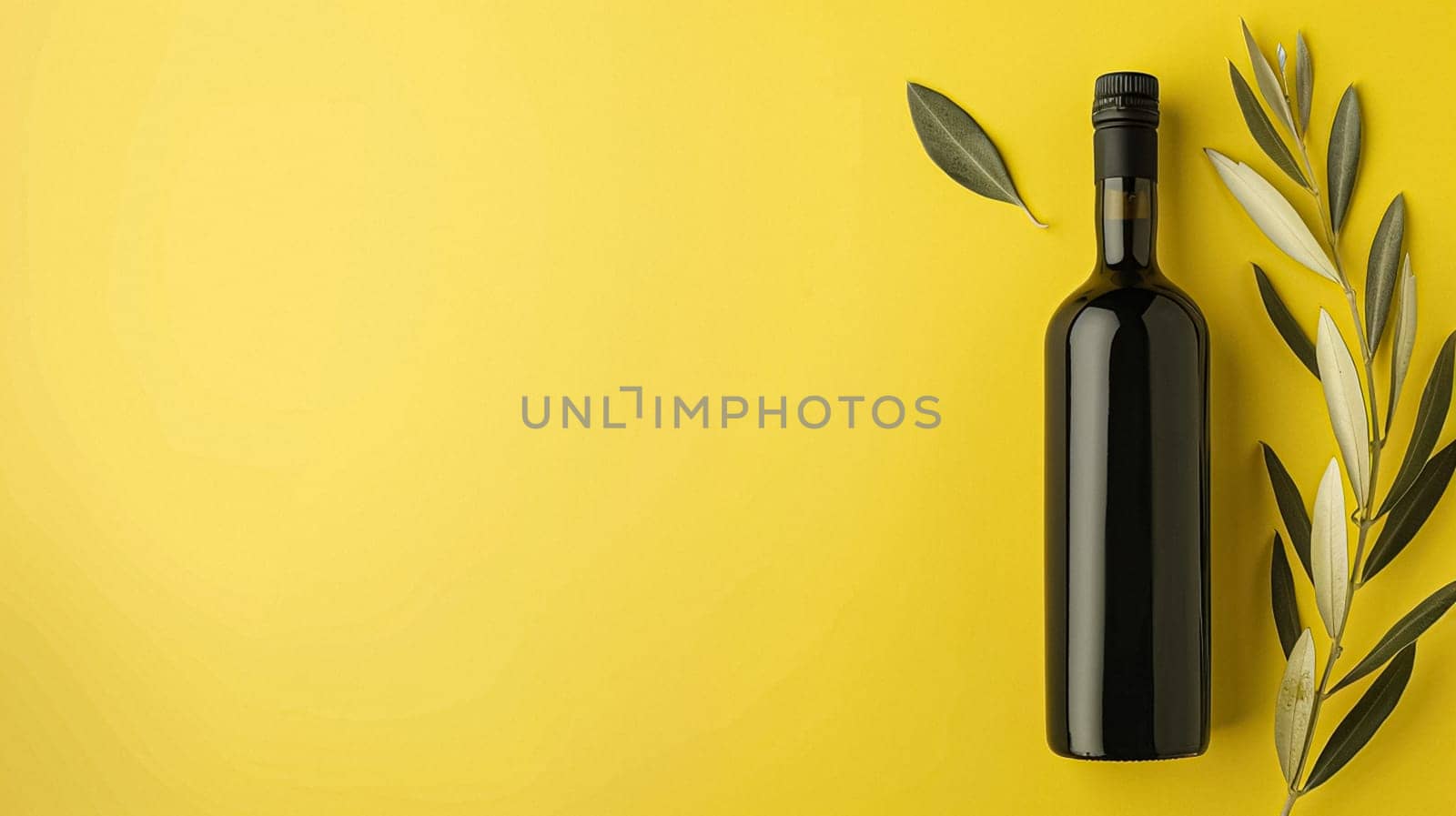 Olive oil bottle ad background with copyspace, vegetable oil commercial produce, food industry and retail by Anneleven