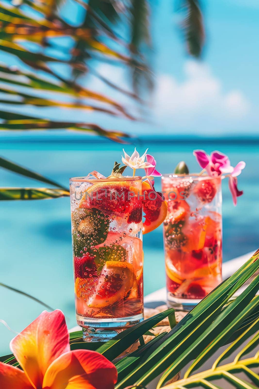 Beautiful exotic cocktails on the beach. Selective focus. drinks.