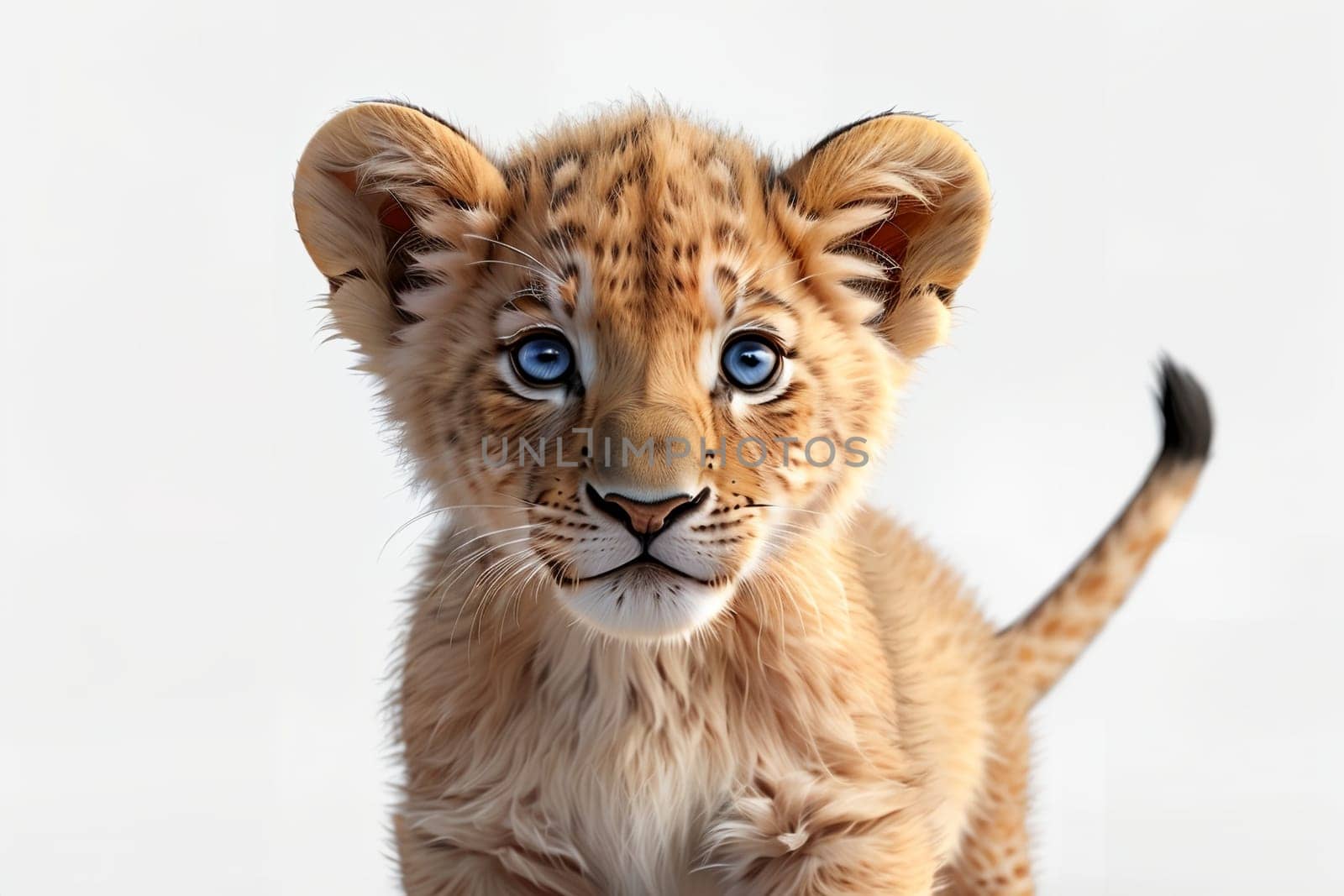 cute tiger cub portrait,isolated on white background .